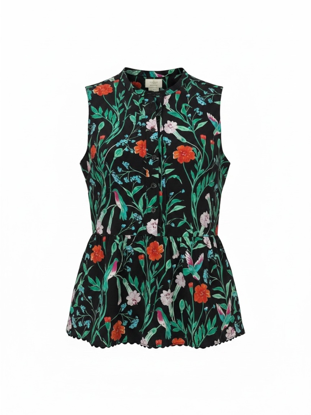 Kate Spade Black Sleeveless Floral Peplum Top size Medium